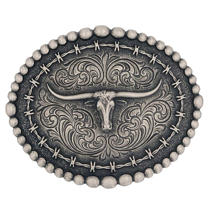 Montana Silversmith Rustic Barbed Wire Longhorn Buckle