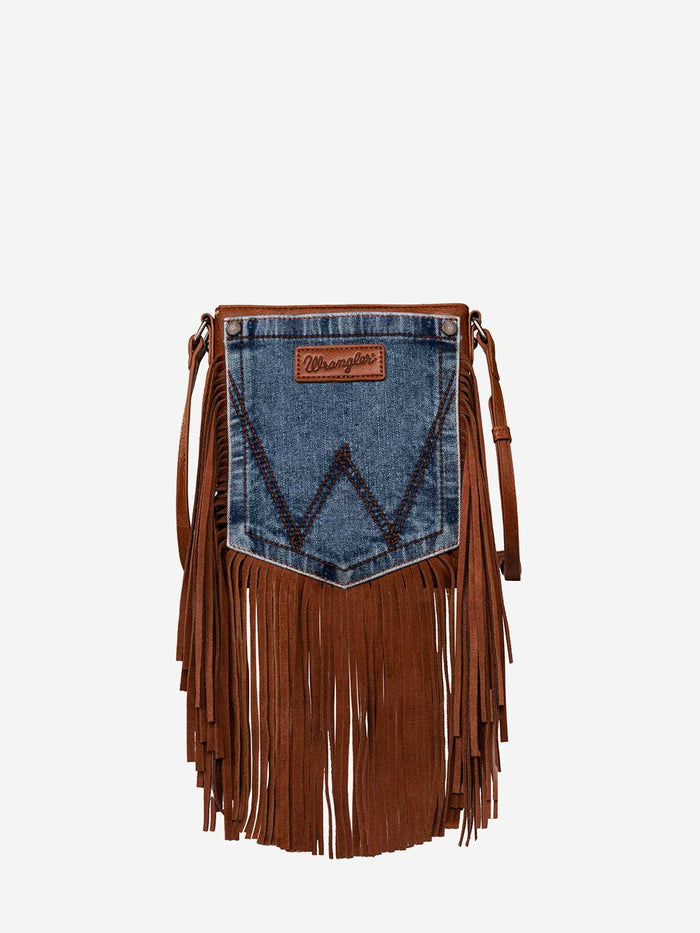 Montana West Wrangler Leather Fringe Jean Denim Pocket Crossbody