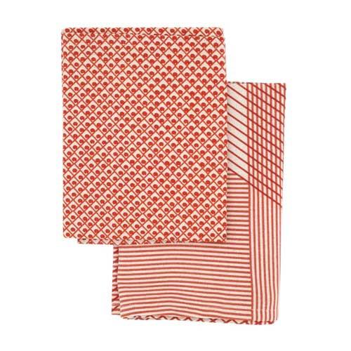 Raine & Humble Multi Grid Tea Towel Pack (2pc) - Red | Koop.co.nz