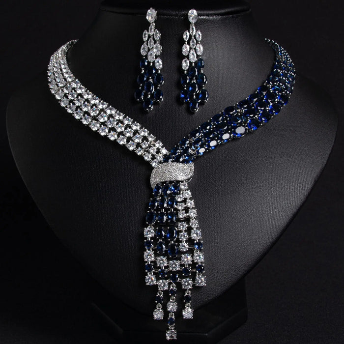 Multi-layered Tassel Silver Crystal Tassel Bridal Jewelry Set JW038 Sheer Fairy