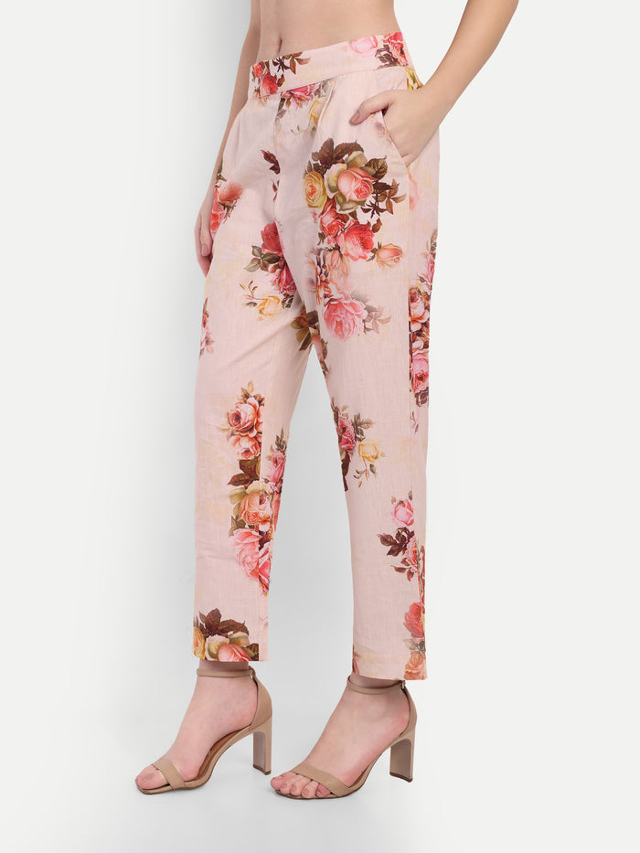 Women’s floral Natia pants with straight fit and high waist summer style