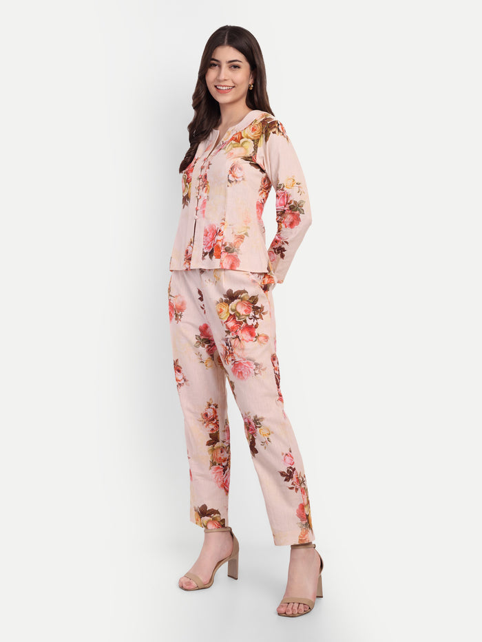 Women’s floral Natia top CB set with long sleeve top and matching pants
