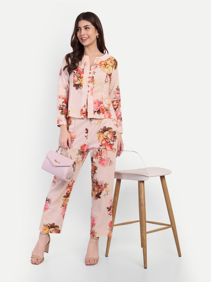 Women’s floral Natia top CB set with long sleeve top and matching pants