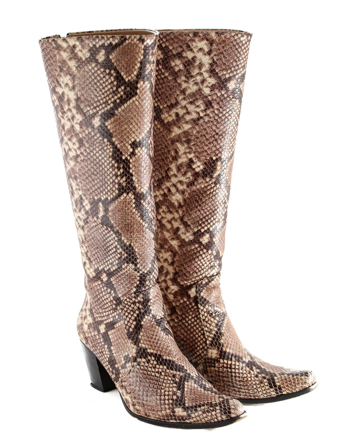 Natural Python Knee High Boots