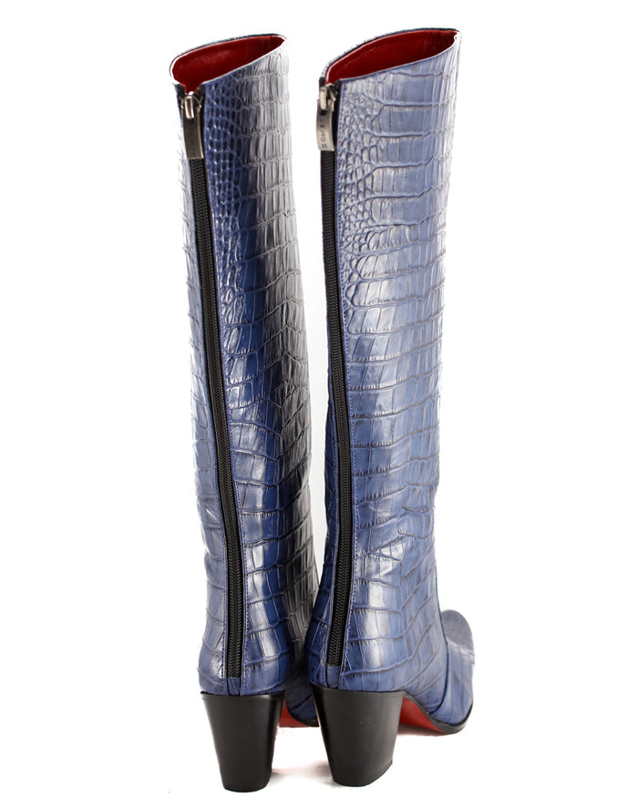 Navy Alligator Knee High Boots