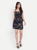 Women’s black floral Nazia top CB set with sleeveless top and matching shorts