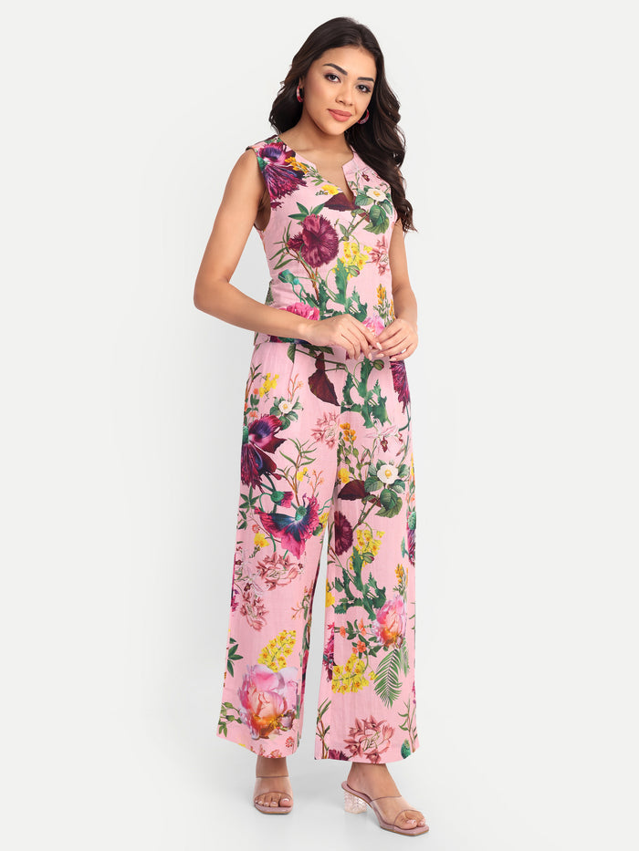 Women’s pink floral Neno top CB set with sleeveless top and matching wide-leg pants