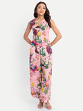 Women’s pink floral Neno top CB set with sleeveless top and matching wide-leg pants