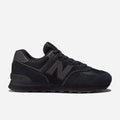 Black New Balance sneaker on a light gray background