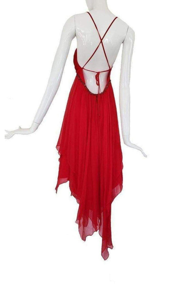 BCBGMAXAZRIA New Red Silk Asymmetrical Embellished Dress - Runway Catalog