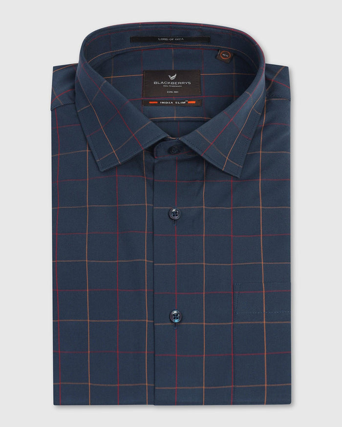 Non Iron Formal Navy Check Shirt - Boston