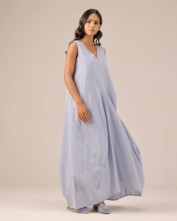 Blue Ocean Dusk Sleeveless Cotton Dress - OurDve