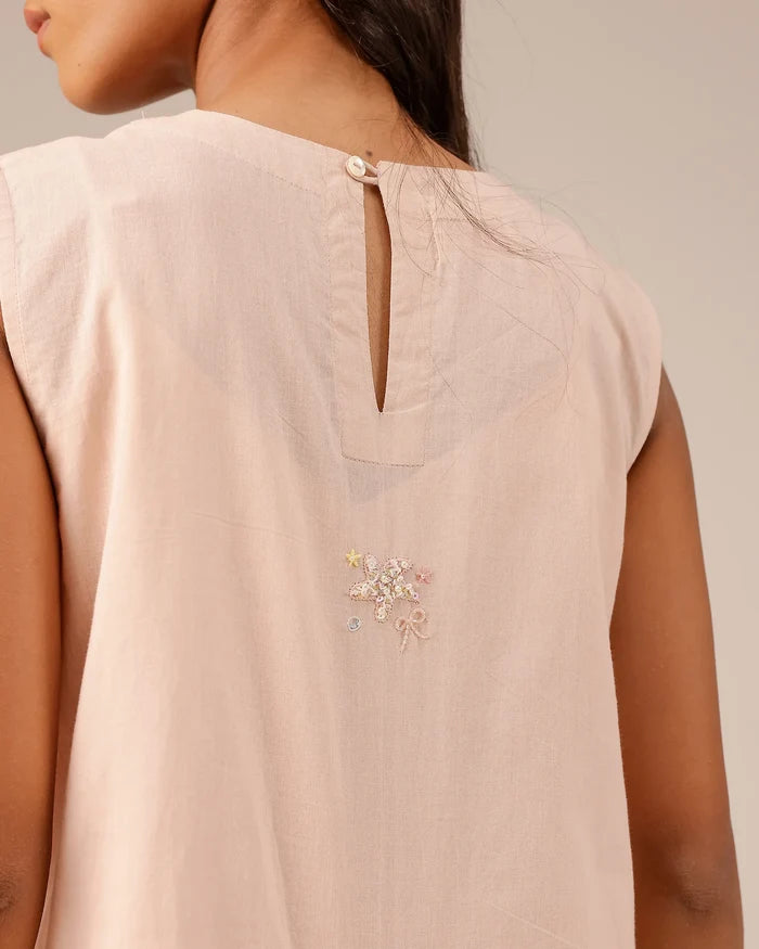 Pink Ocean Dusk Sleeveless Cotton Dress - OurDve