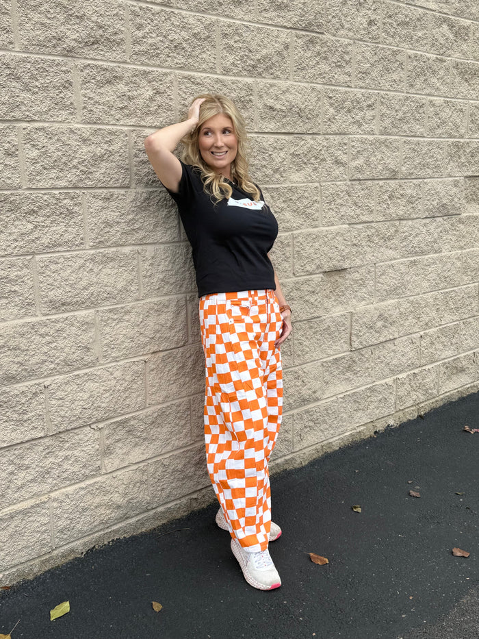 Orange Checkered Denim Pants