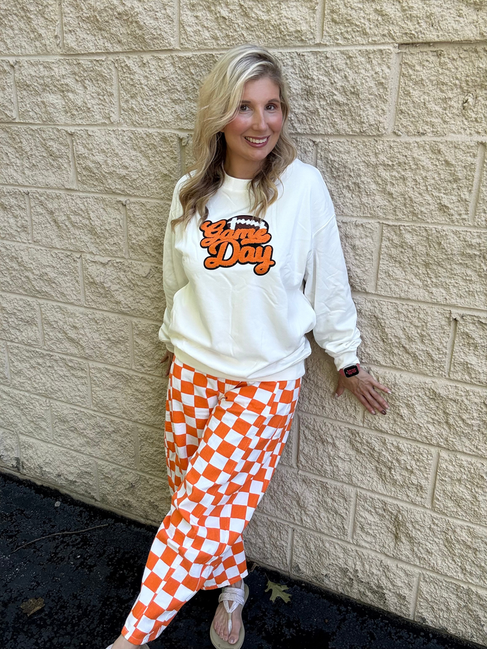 Orange Checkered Denim Pants