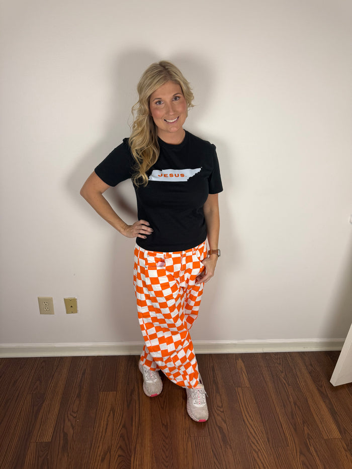 Orange Checkered Denim Pants