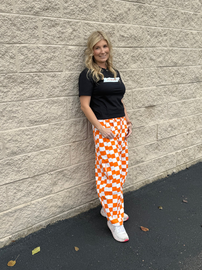 Orange Checkered Denim Pants