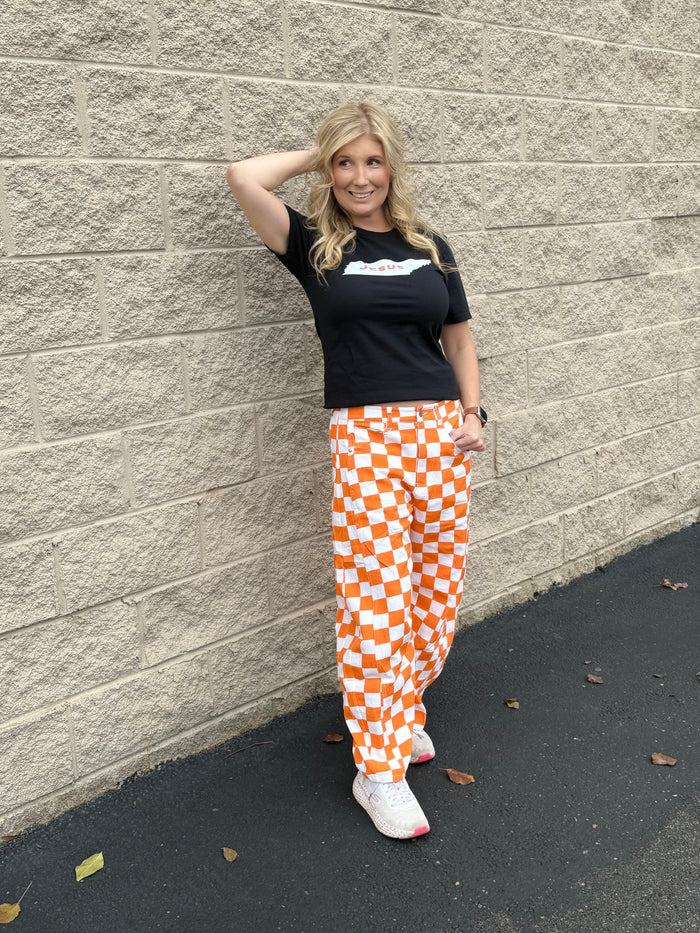 Orange Checkered Denim Pants