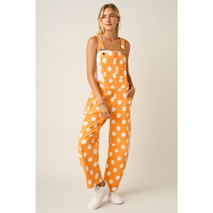 Orange Polka Dot Barrel Leg Overalls