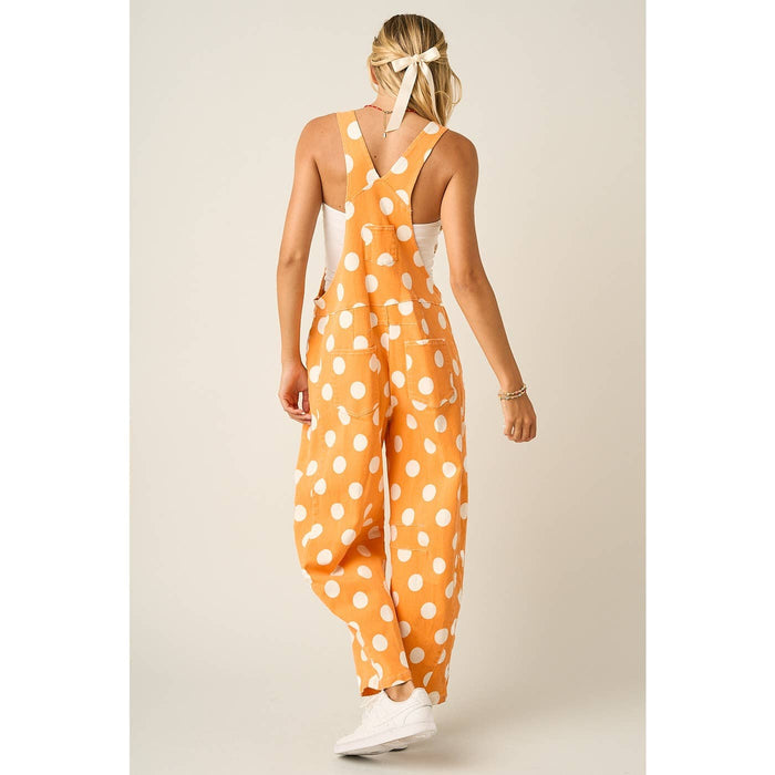 Orange Polka Dot Barrel Leg Overalls