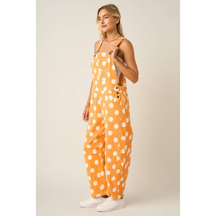 Orange Polka Dot Barrel Leg Overalls