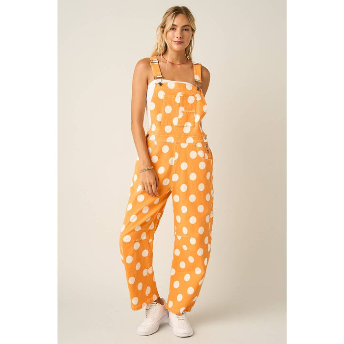 Orange Polka Dot Barrel Leg Overalls