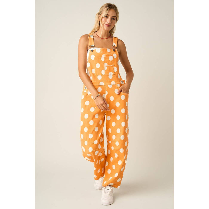 Orange Polka Dot Barrel Leg Overalls