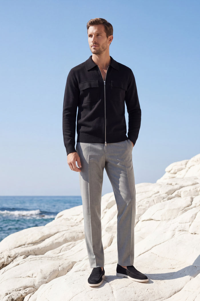 Orvello Dual-Zip Wool Cardigan Black