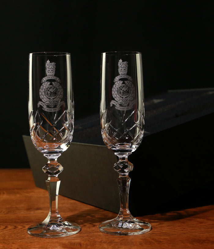 Pair of Crystal Champagne Flutes, Engraved with an Add Your Own Bottle Gift Box