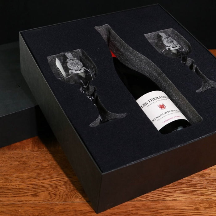 Pair of Panel Crystal Wine Glasses, Engraved with an Add Your Own Bottle Gift Box