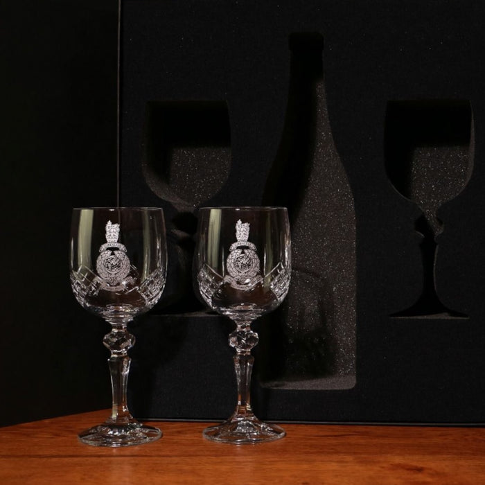 Pair of Panel Crystal Wine Glasses, Engraved with an Add Your Own Bottle Gift Box