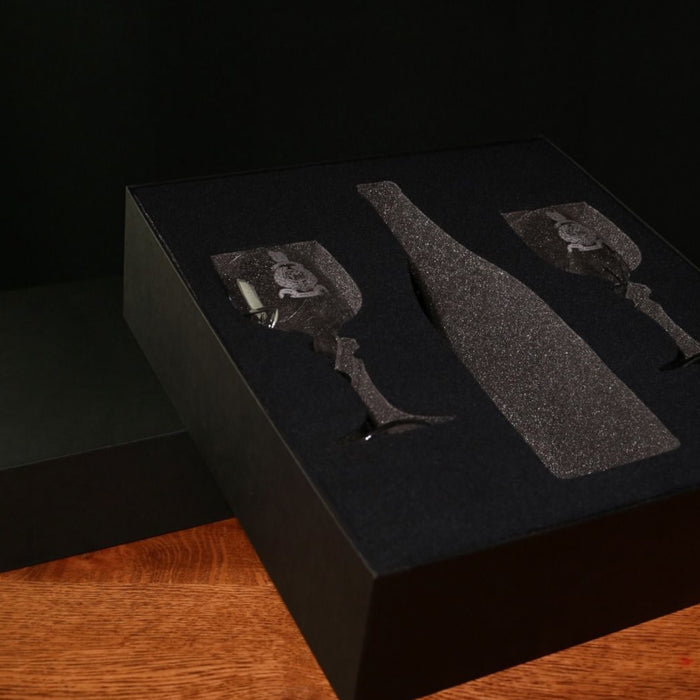 Pair of Panel Crystal Wine Glasses, Engraved with an Add Your Own Bottle Gift Box