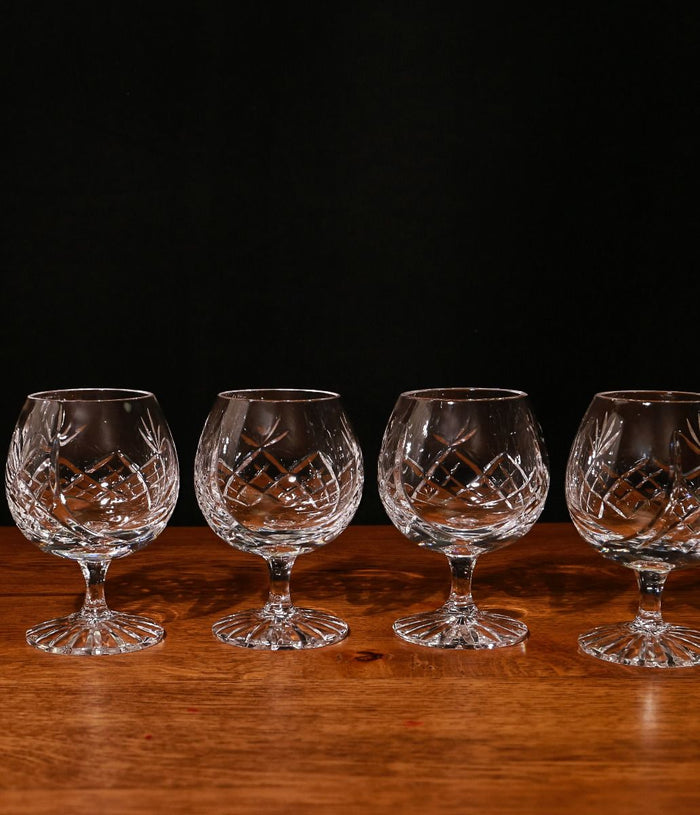 Panel Style Set Of Four of Brandy Goblets, Engraved & In A Gift Box