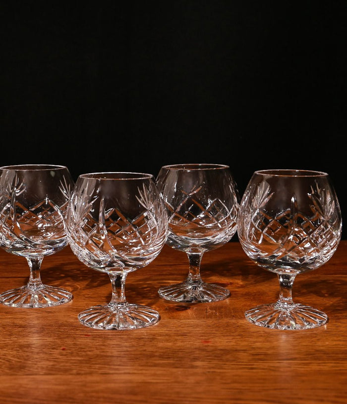 Panel Style Set Of Four of Brandy Goblets, Engraved & In A Gift Box