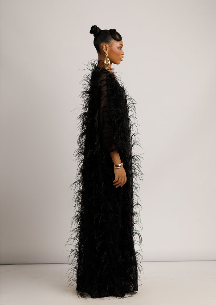 PARIS FEATHERED KIMONO - BLACK