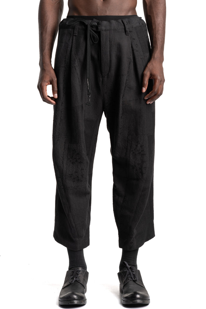 D.Hygen | SS26 - Patchwork Jacquard Tucked Wide Cropped Pants, ST107-1626S