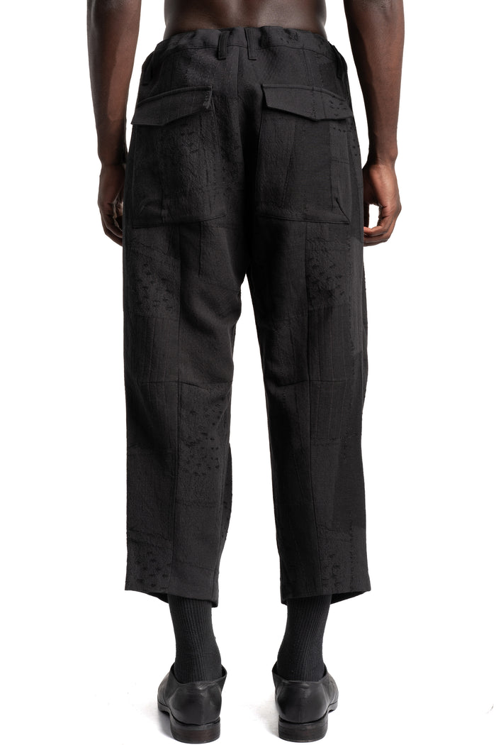D.Hygen | SS26 - Patchwork Jacquard Tucked Wide Cropped Pants, ST107-1626S