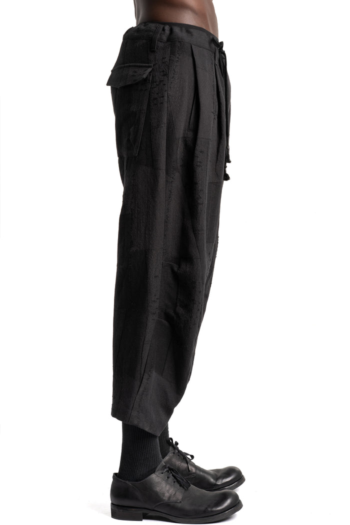 D.Hygen | SS26 - Patchwork Jacquard Tucked Wide Cropped Pants, ST107-1626S