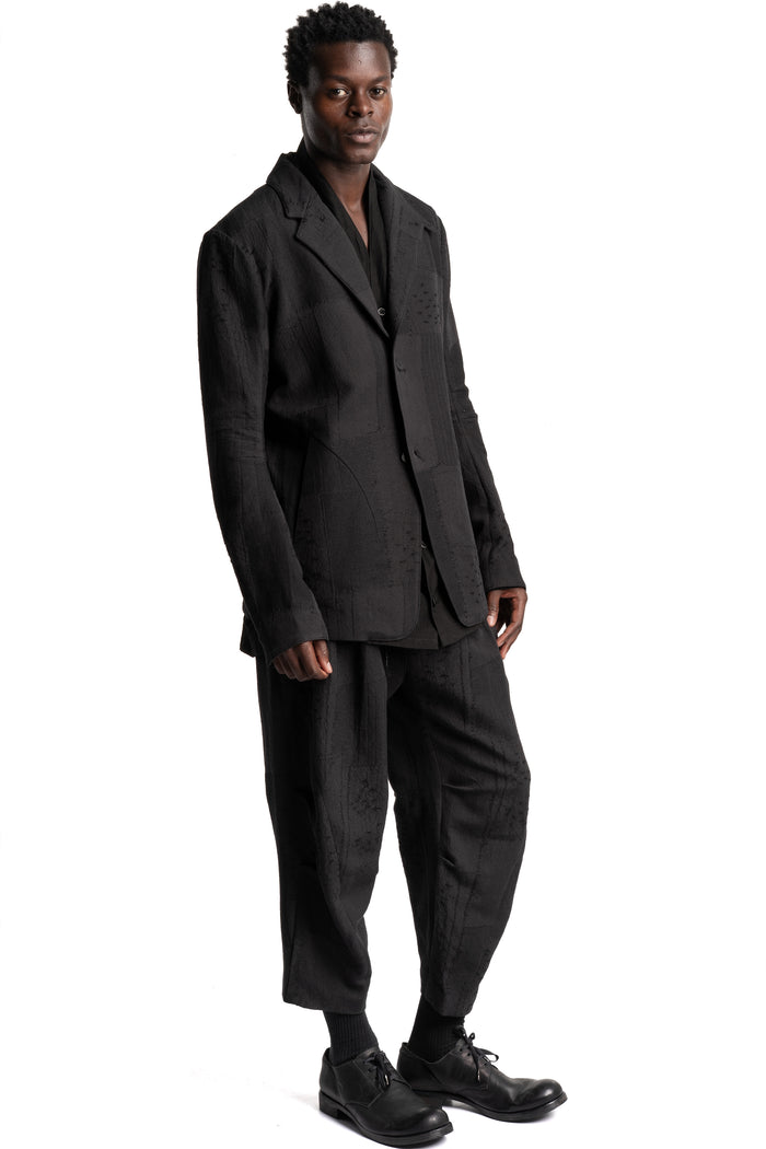 D.Hygen | SS26 - Patchwork Jacquard Tucked Wide Cropped Pants, ST107-1626S