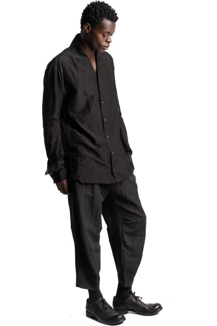 D.Hygen | SS26 - Patchwork Jacquard Tucked Wide Cropped Pants, ST107-1626S