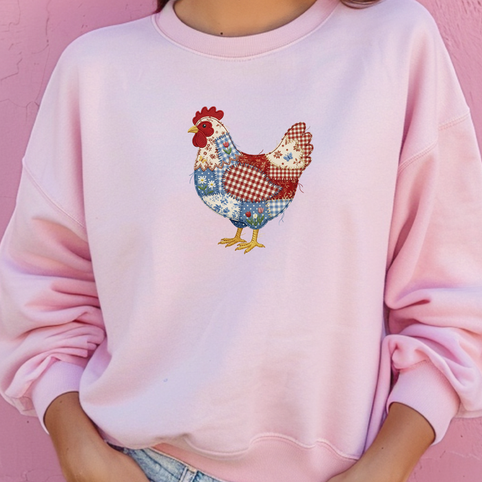 Patriotic Patchwork Chicken– Crewneck