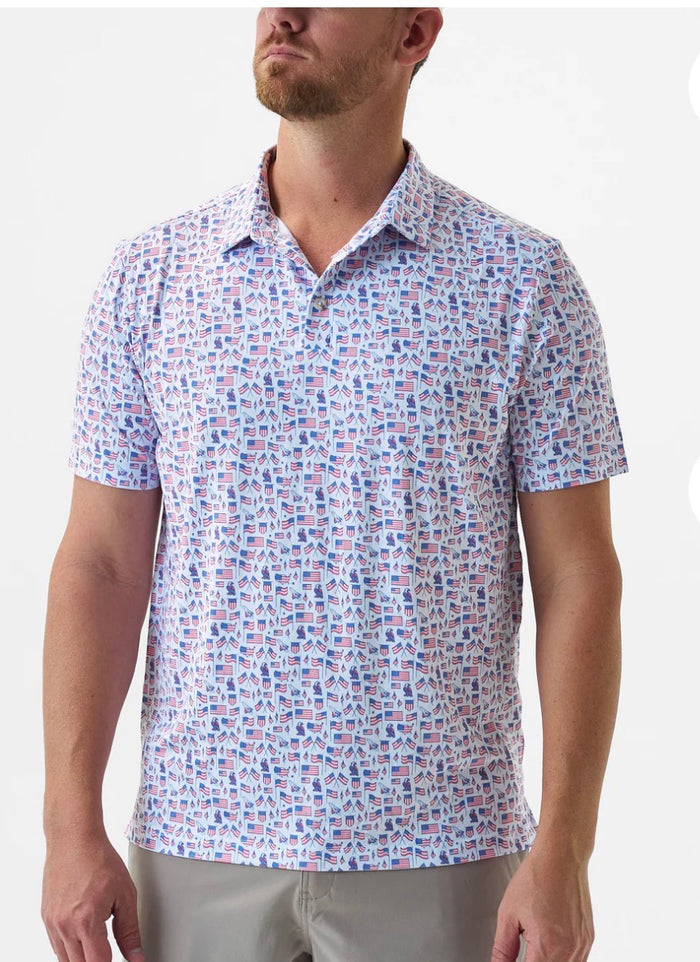 Men's Old Glory performance polo shirt — patriotic moisture-wicking golf polo | All Put Together