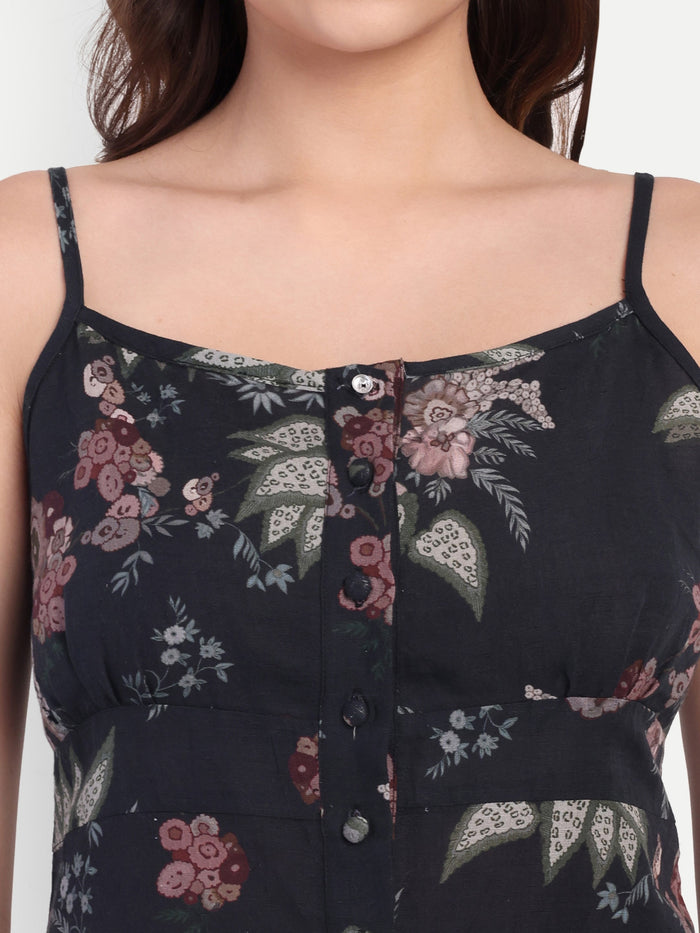 Women’s black floral Piku skirt topset with sleeveless top and midi skirt