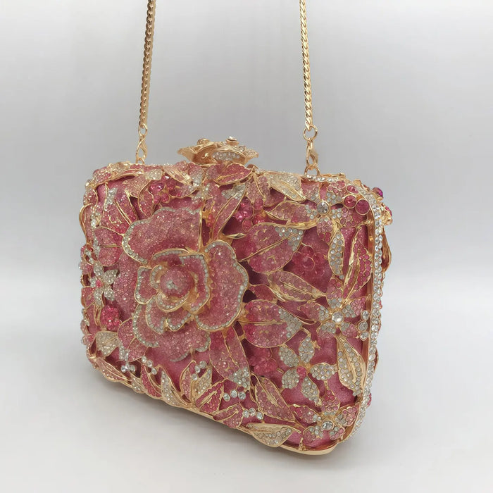 Pink Gold Floral Lace Clutch HB011 Sheer Fairy