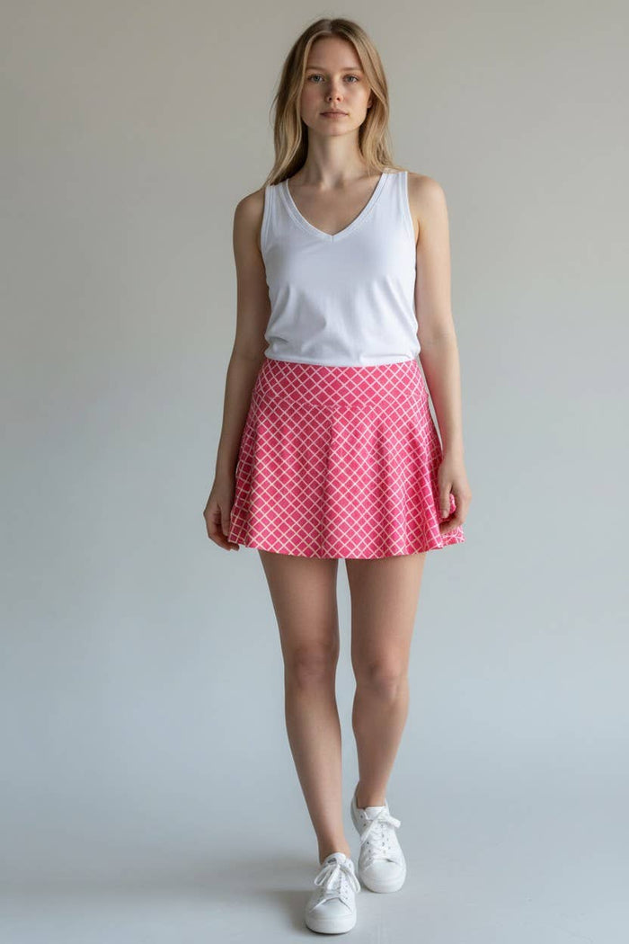 Pink Grid 13" Ruffle Skort