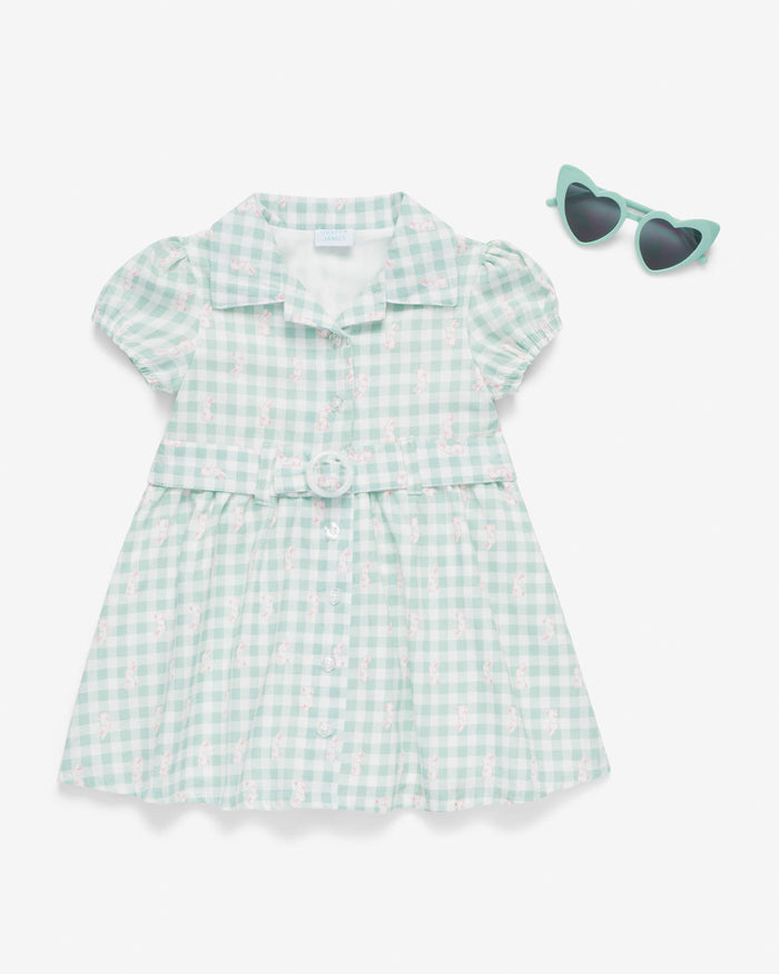 Plaid Dress with Sunglasses in Green