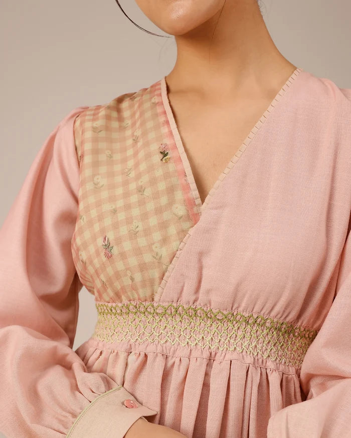 Pop Linen Dress ��� Pink To Green Patchwork Bohemian Dress - OurDve