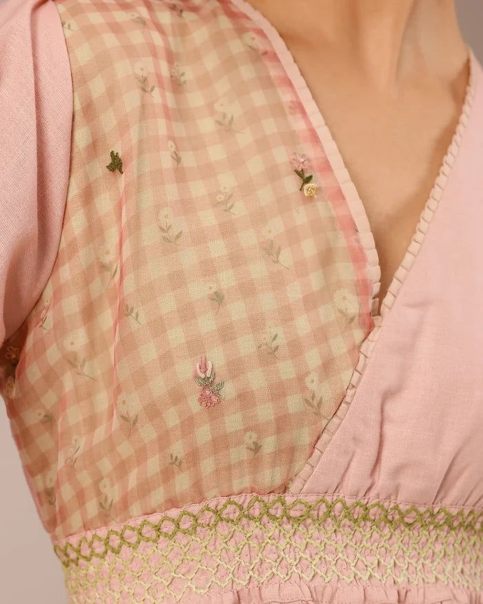 Pop Linen Dress ��� Pink To Green Patchwork Bohemian Dress - OurDve