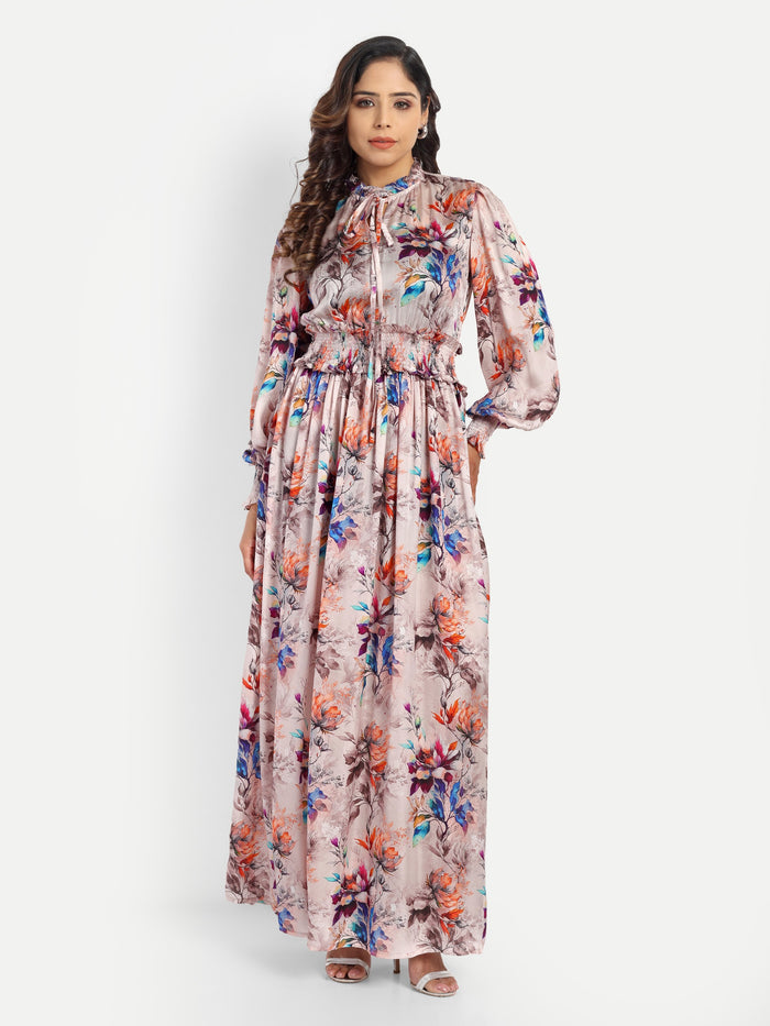 Women’s floral Pouline dress with long sleeves, flowy maxi fit and elegant stylish design