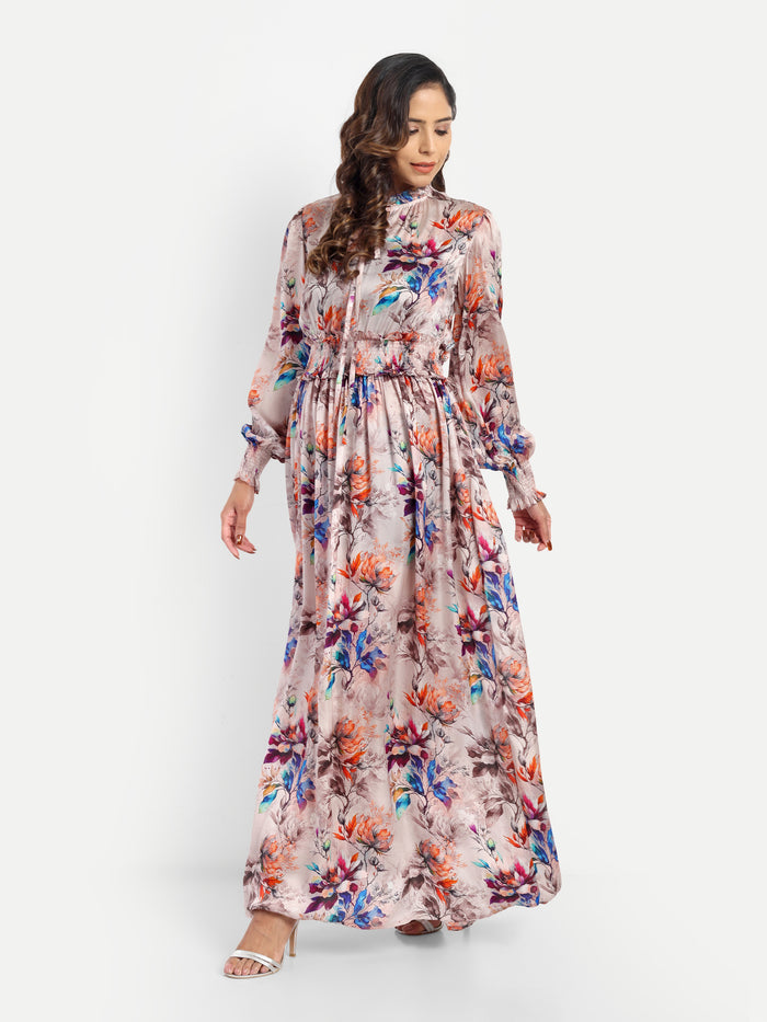Women’s floral Pouline dress with long sleeves, flowy maxi fit and elegant stylish design